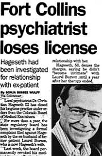 Dr. Christian Hageseth III loses license after relationship with ex-patient who's now his wife.